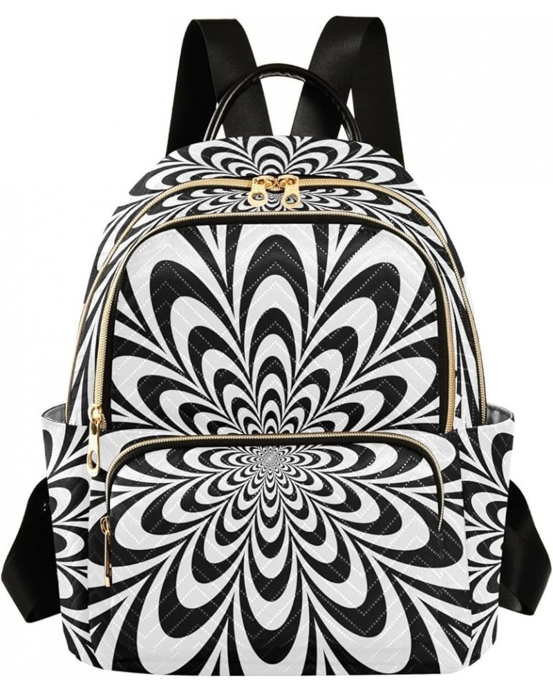 Mini Backpack Black and White Flower Pattern Fashion Backpack Purse for Women,Handbag Shoulder Bag Casual Daypack, Ladies Gif...