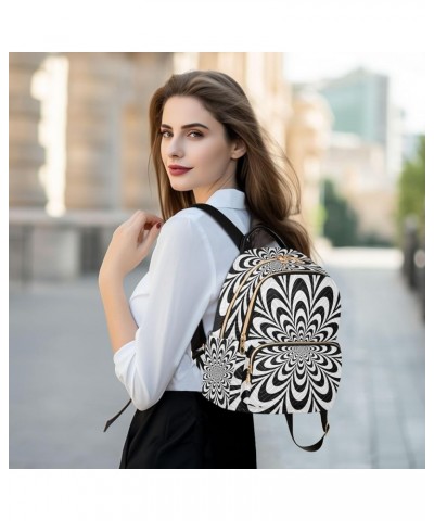 Mini Backpack Black and White Flower Pattern Fashion Backpack Purse for Women,Handbag Shoulder Bag Casual Daypack, Ladies Gif...