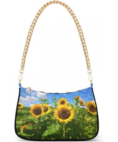 Shoulder Bags for Women Chain Strap Zipper Tote Handbag Sunflower $13.80 Totes