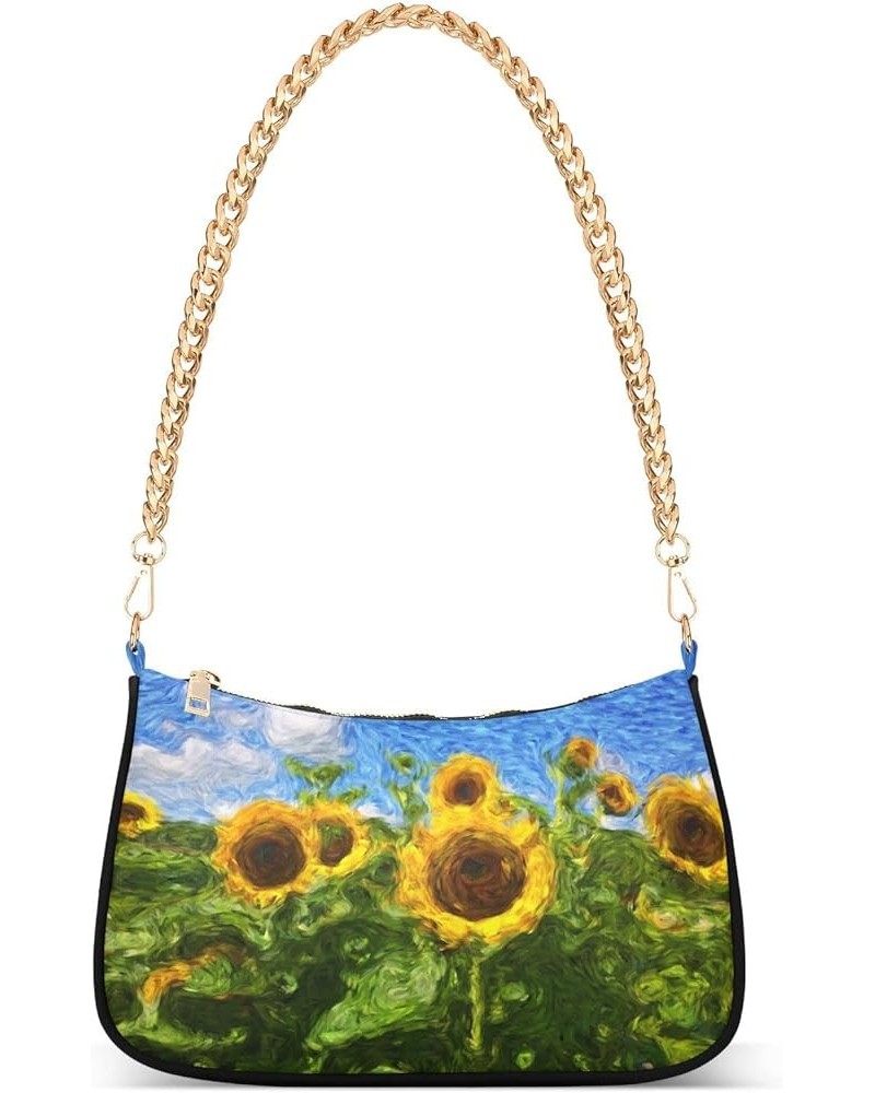 Shoulder Bags for Women Chain Strap Zipper Tote Handbag Sunflower $13.80 Totes