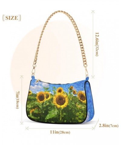 Shoulder Bags for Women Chain Strap Zipper Tote Handbag Sunflower $13.80 Totes