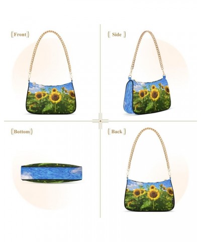 Shoulder Bags for Women Chain Strap Zipper Tote Handbag Sunflower $13.80 Totes