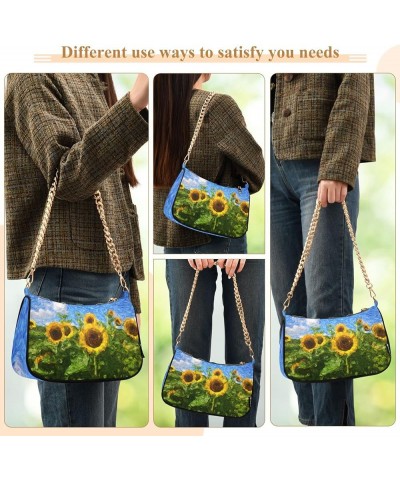 Shoulder Bags for Women Chain Strap Zipper Tote Handbag Sunflower $13.80 Totes