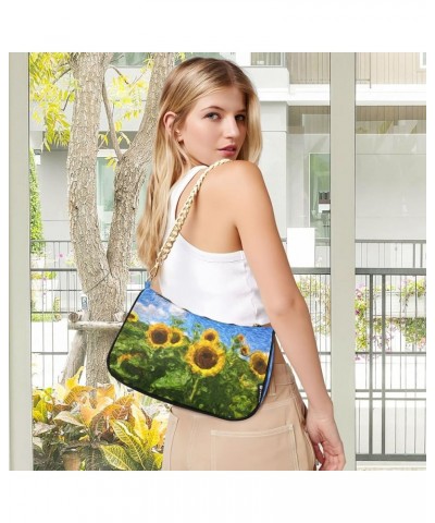 Shoulder Bags for Women Chain Strap Zipper Tote Handbag Sunflower $13.80 Totes