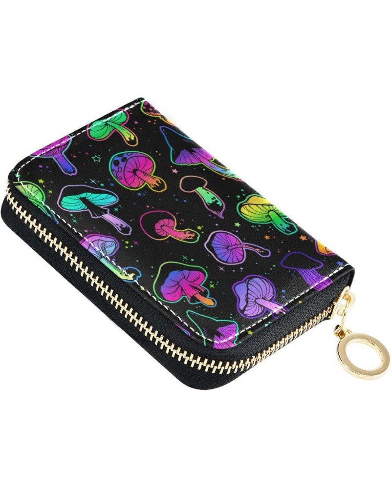 RFID Credit Card Holder Colorful Mushroom Leather With Zipper Card Case Wallet for Women Girls $11.39 Wallets