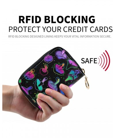 RFID Credit Card Holder Colorful Mushroom Leather With Zipper Card Case Wallet for Women Girls $11.39 Wallets