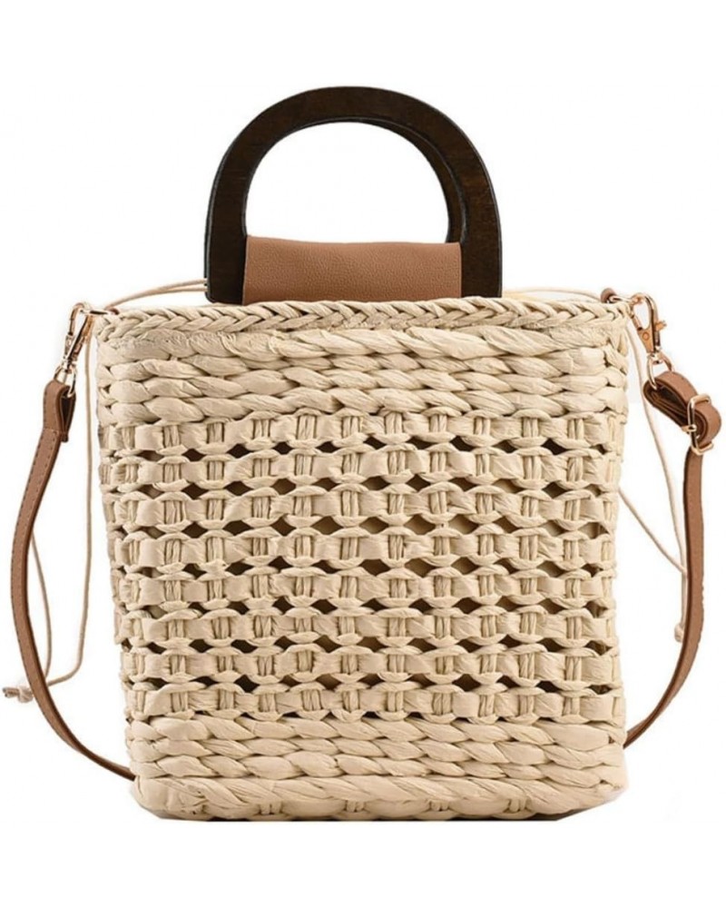 Women Straw Drawstring Bucket Purse Small Tote Shoulder Handbag Hollow Out Cross-body Bag for Summer,Beach D-beige $15.49 Hob...