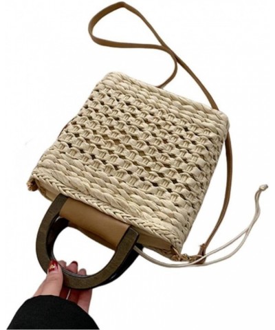 Women Straw Drawstring Bucket Purse Small Tote Shoulder Handbag Hollow Out Cross-body Bag for Summer,Beach D-beige $15.49 Hob...