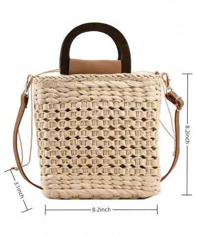 Women Straw Drawstring Bucket Purse Small Tote Shoulder Handbag Hollow Out Cross-body Bag for Summer,Beach D-beige $15.49 Hob...