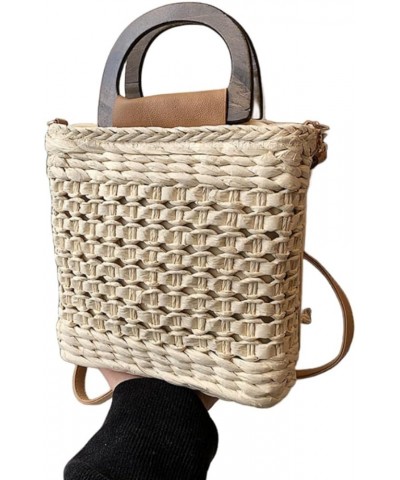 Women Straw Drawstring Bucket Purse Small Tote Shoulder Handbag Hollow Out Cross-body Bag for Summer,Beach D-beige $15.49 Hob...