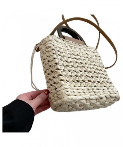 Women Straw Drawstring Bucket Purse Small Tote Shoulder Handbag Hollow Out Cross-body Bag for Summer,Beach D-beige $15.49 Hob...