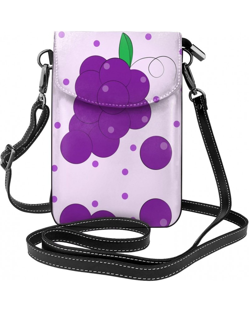 women leather Cell Phone Purse cartoon grapes picture Soft, durable and waterproof PU leather Convenient for daily use and tr...