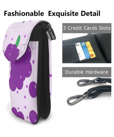 women leather Cell Phone Purse cartoon grapes picture Soft, durable and waterproof PU leather Convenient for daily use and tr...