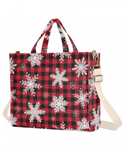 Plaid Snowflake Women's Tote Bag Satchel Handbag with Adjustable Shoulder Strap for Work College Travel $16.52 Totes