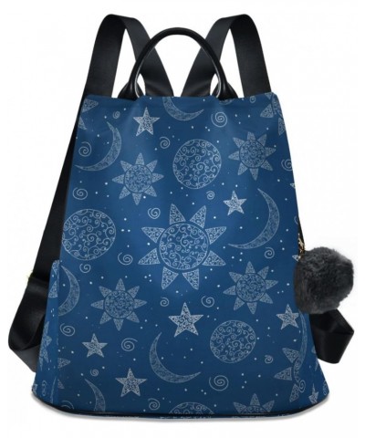 Boho Sun Moon Stars Navy Backpack Purse for Women Anti Theft Fashion Back Pack Shoulder Bag $23.19 Backpacks