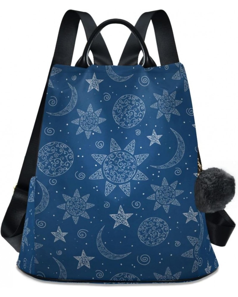 Boho Sun Moon Stars Navy Backpack Purse for Women Anti Theft Fashion Back Pack Shoulder Bag $23.19 Backpacks