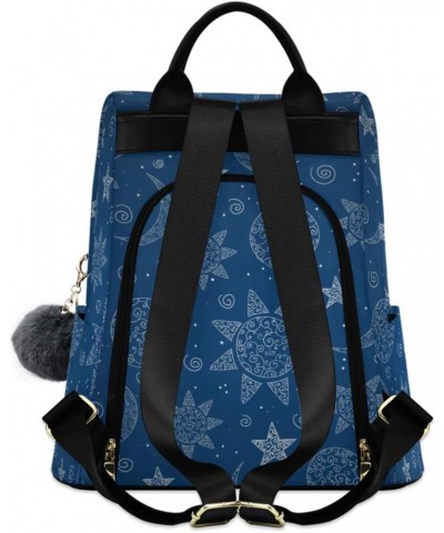 Boho Sun Moon Stars Navy Backpack Purse for Women Anti Theft Fashion Back Pack Shoulder Bag $23.19 Backpacks