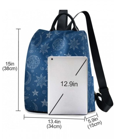 Boho Sun Moon Stars Navy Backpack Purse for Women Anti Theft Fashion Back Pack Shoulder Bag $23.19 Backpacks