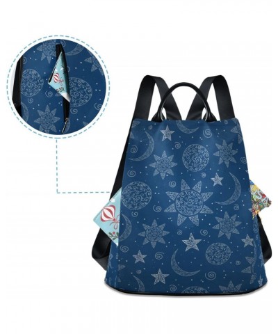 Boho Sun Moon Stars Navy Backpack Purse for Women Anti Theft Fashion Back Pack Shoulder Bag $23.19 Backpacks