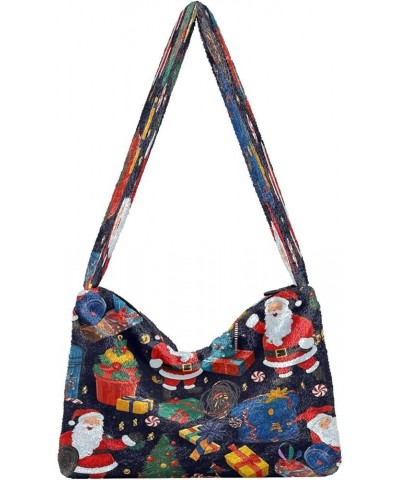 Christmas Santa Claus on Blue Women Handbags Shoulder Bag, Shoulder Bags for Women with Pockets, Autumn Handbags Santa Claus ...