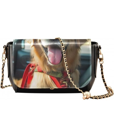 Happy Dog Leather Crossbody Bag for Women Small Handbag with Chain Strap, Flip-Top Crossbody Purse $16.40 Crossbody Bags