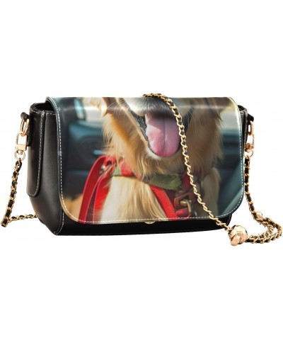 Happy Dog Leather Crossbody Bag for Women Small Handbag with Chain Strap, Flip-Top Crossbody Purse $16.40 Crossbody Bags