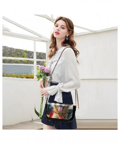 Happy Dog Leather Crossbody Bag for Women Small Handbag with Chain Strap, Flip-Top Crossbody Purse $16.40 Crossbody Bags