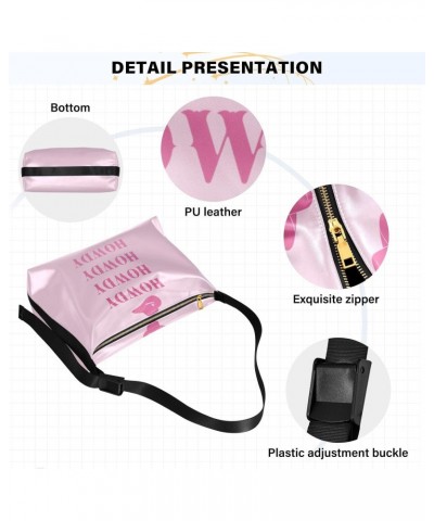 Crossbody Bag for Women Men Trendy Pink Poster Howdy Leather Casual Hobo Shoulder Bags Purses with Adjustable Strap Wild West...