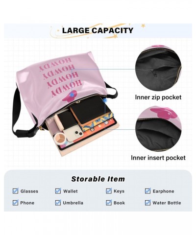 Crossbody Bag for Women Men Trendy Pink Poster Howdy Leather Casual Hobo Shoulder Bags Purses with Adjustable Strap Wild West...