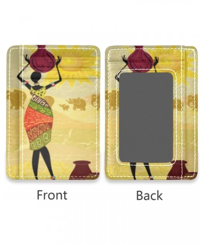 African Women Tribes Pattern Slim Minimalist Wallets Rfid Blocking Card Wallets PU Leather Front Pocket Wallets for Men and W...