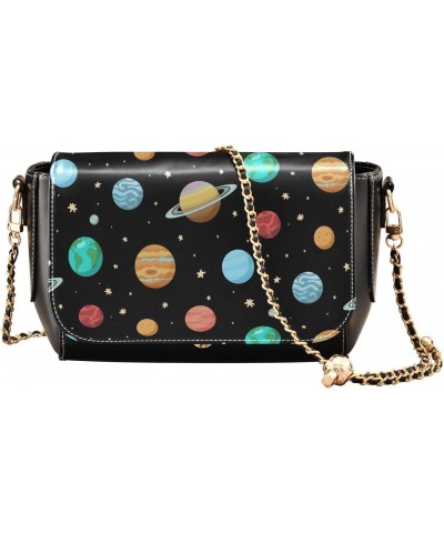 Chain Bag Solar System Planets Space Pattern Small Crossbody Bag PU Leather Shoulder Bag $18.80 Shoulder Bags