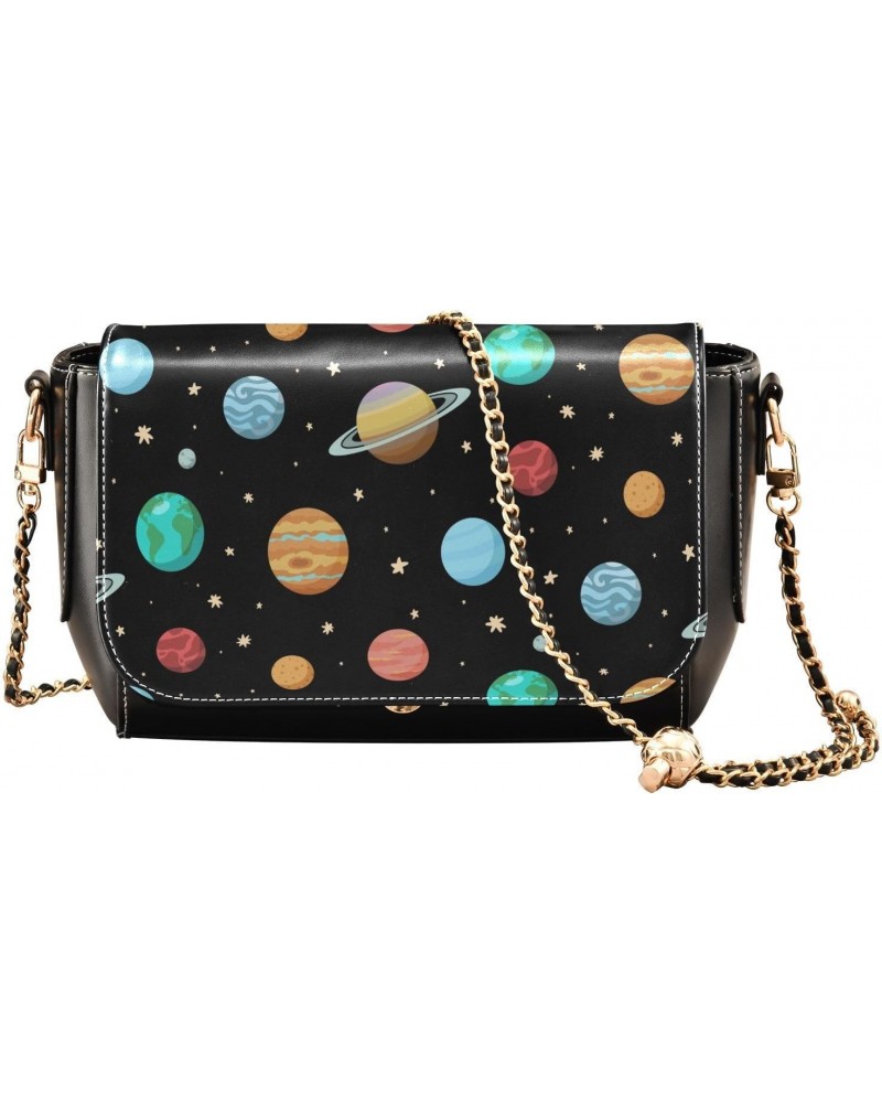 Chain Bag Solar System Planets Space Pattern Small Crossbody Bag PU Leather Shoulder Bag $18.80 Shoulder Bags