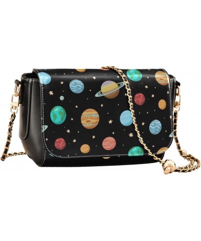 Chain Bag Solar System Planets Space Pattern Small Crossbody Bag PU Leather Shoulder Bag $18.80 Shoulder Bags