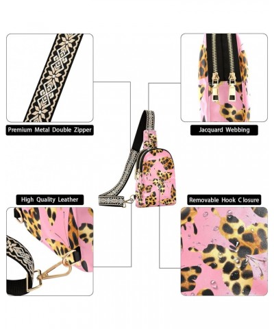 Small Crossbody Sling Bags for Women Butterflies Leopard Leather Crossbody Fanny Packs Purses Watercolor Pink Chest Bag Daypa...