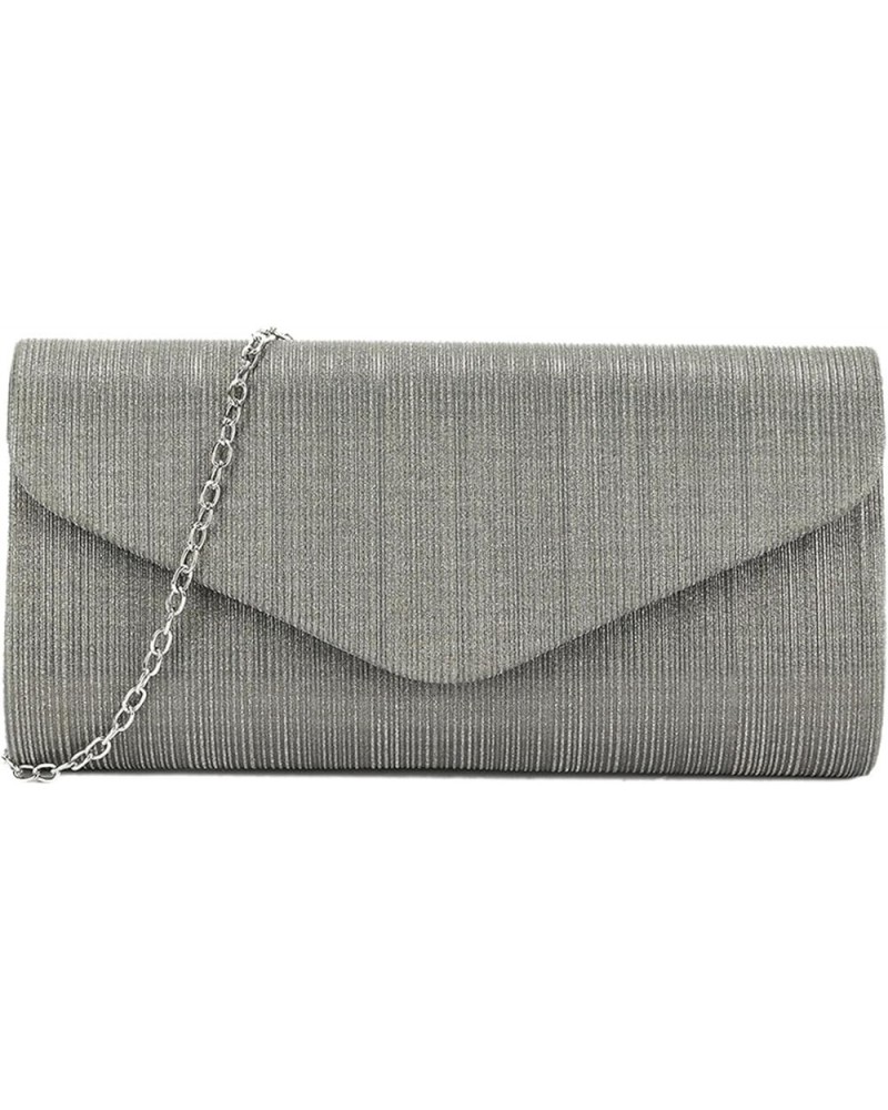 Womens Glitter Plain Clutch Bag Grey $30.54 Evening Bags