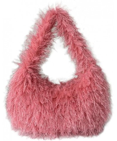 Fluffy Tote Bag for Women Shoulder Bag Chic Fluffy Top Handle Handbag Y2k Purse Small Hobo Bag Pink $20.39 Totes