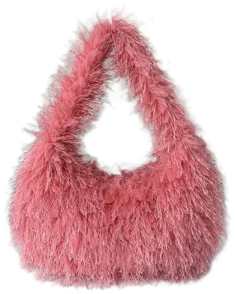 Fluffy Tote Bag for Women Shoulder Bag Chic Fluffy Top Handle Handbag Y2k Purse Small Hobo Bag Pink $20.39 Totes