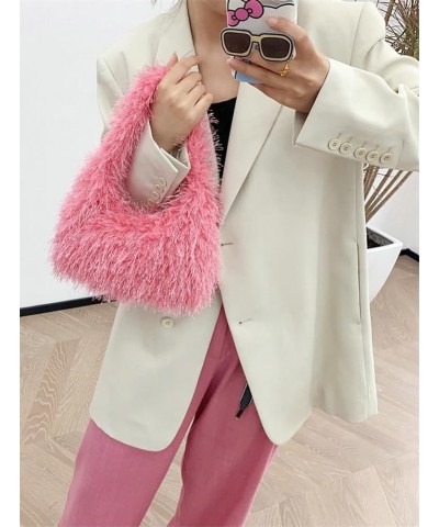 Fluffy Tote Bag for Women Shoulder Bag Chic Fluffy Top Handle Handbag Y2k Purse Small Hobo Bag Pink $20.39 Totes