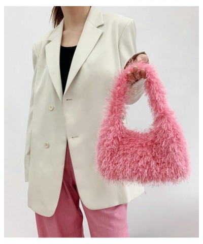 Fluffy Tote Bag for Women Shoulder Bag Chic Fluffy Top Handle Handbag Y2k Purse Small Hobo Bag Pink $20.39 Totes