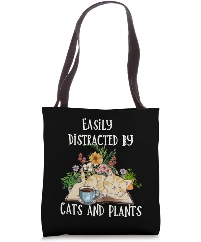 Cute Pet Cat Plant Lover Easily Distracted By Plants and Cat Tote Bag $14.56 Totes