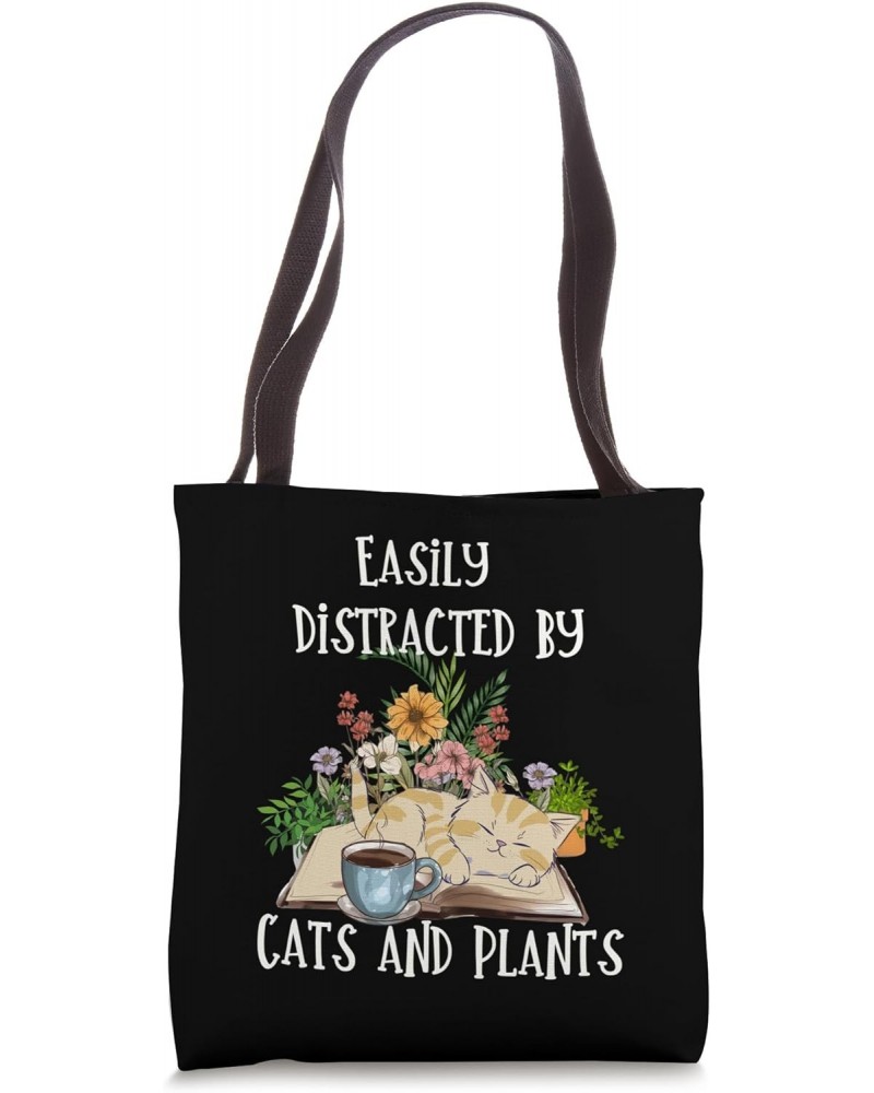 Cute Pet Cat Plant Lover Easily Distracted By Plants and Cat Tote Bag $14.56 Totes