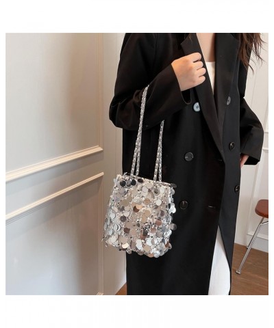 Glitter Sequin Evening Shoulder Crossbody Bag Women Bling Handbag and Purse Sparkly Prom Party Bucket Bag Silver $12.04 Eveni...