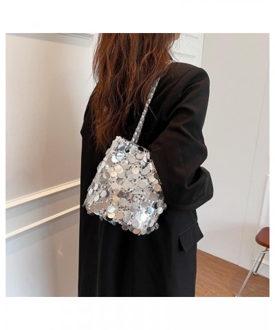 Glitter Sequin Evening Shoulder Crossbody Bag Women Bling Handbag and Purse Sparkly Prom Party Bucket Bag Silver $12.04 Eveni...