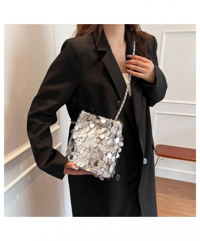 Glitter Sequin Evening Shoulder Crossbody Bag Women Bling Handbag and Purse Sparkly Prom Party Bucket Bag Silver $12.04 Eveni...