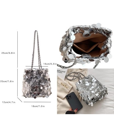 Glitter Sequin Evening Shoulder Crossbody Bag Women Bling Handbag and Purse Sparkly Prom Party Bucket Bag Silver $12.04 Eveni...