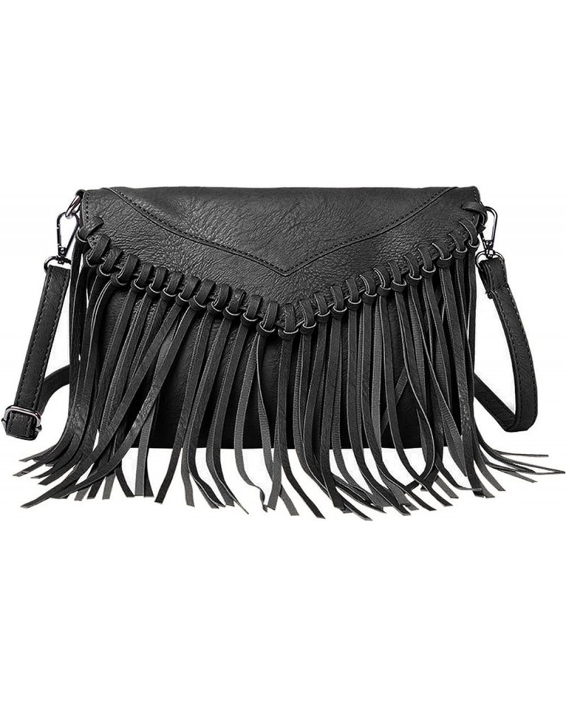 Women Tassel Shoulder Bag PU Leather Fringed Crossbody Bag Fashion Messenger Handbag Black $12.30 Crossbody Bags