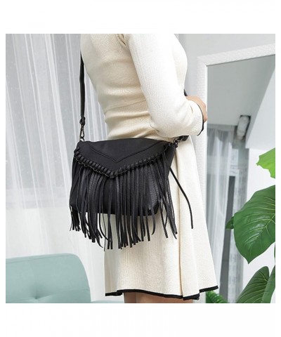 Women Tassel Shoulder Bag PU Leather Fringed Crossbody Bag Fashion Messenger Handbag Black $12.30 Crossbody Bags