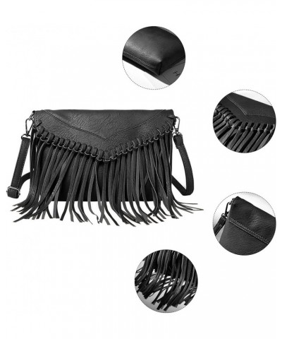 Women Tassel Shoulder Bag PU Leather Fringed Crossbody Bag Fashion Messenger Handbag Black $12.30 Crossbody Bags