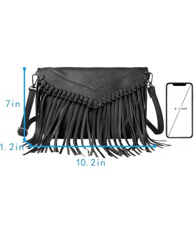 Women Tassel Shoulder Bag PU Leather Fringed Crossbody Bag Fashion Messenger Handbag Black $12.30 Crossbody Bags