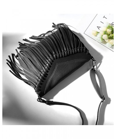 Women Tassel Shoulder Bag PU Leather Fringed Crossbody Bag Fashion Messenger Handbag Black $12.30 Crossbody Bags